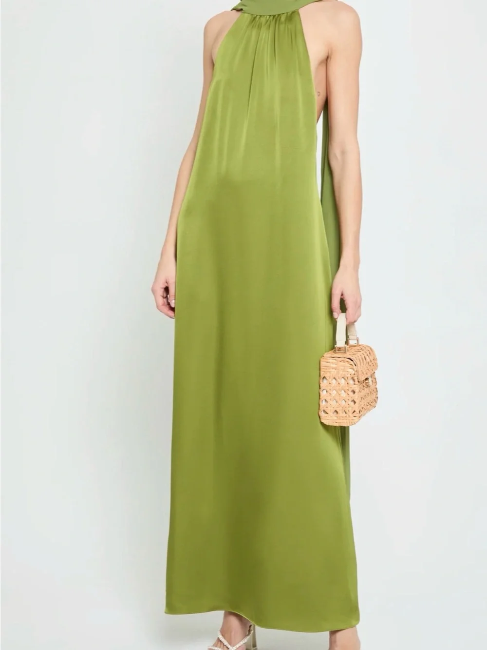 Sleeveless Olive Halter Maxi Dress